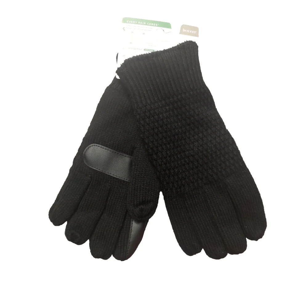 Isotoner Signature Black Textured Knit Water-Repellent Gloves Sz One Size